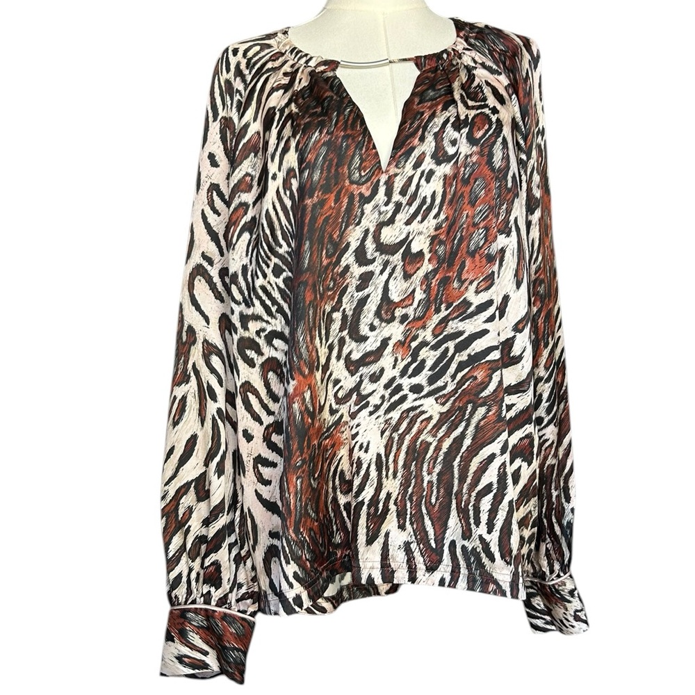 Jonathan SIMKHAI Delilah Leopard Print Keyhole Mobwife Blouse Size M
